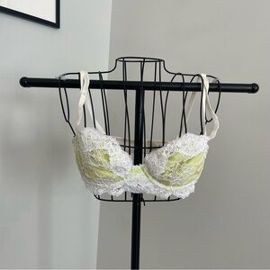 Victoria's Secret White and Green Lace Bra